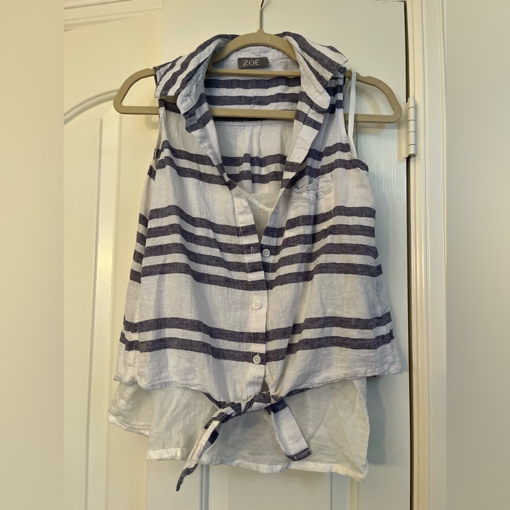 Zoe Navy & White stripe blouse with white shell (2 pieces) size small